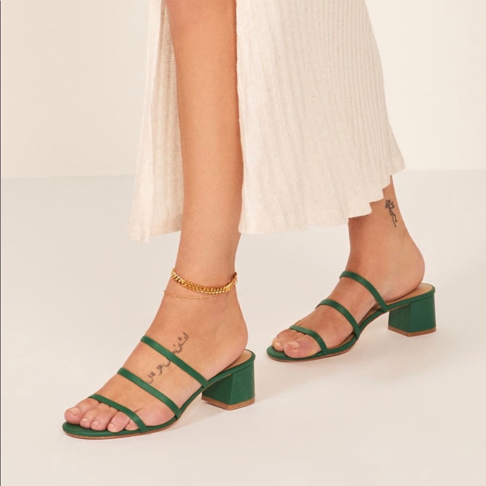 Green strappy menage sandal from Reformation